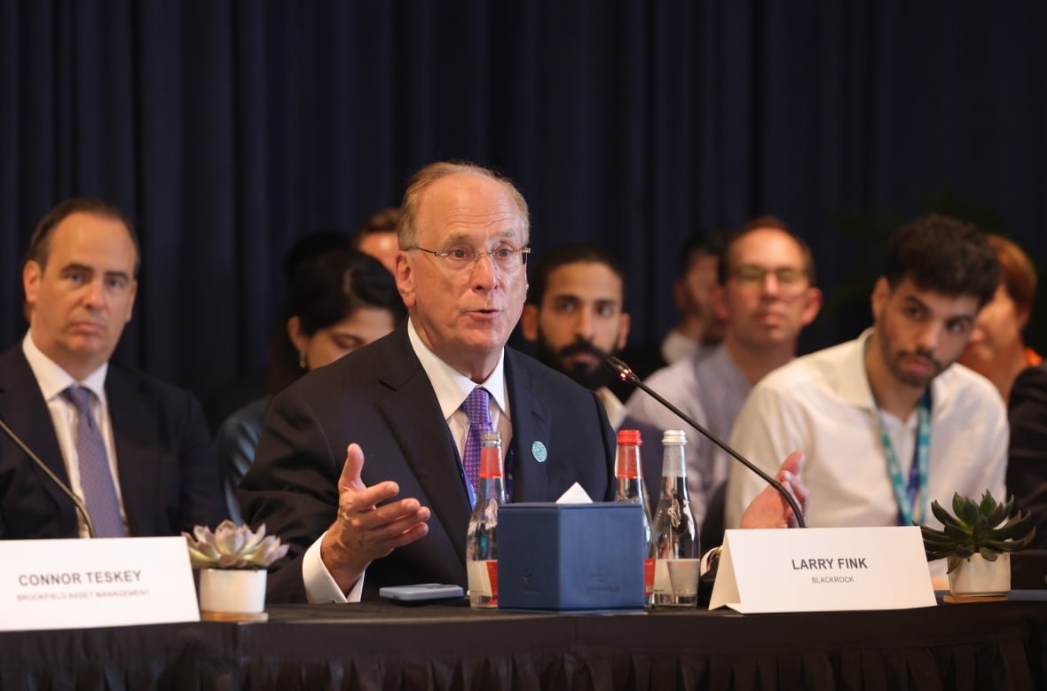 Larry Fink, CEO of Blackrock, speaks about the global energy transition at the COP28 Climate Conference in Dubai, United Arab Emirates.