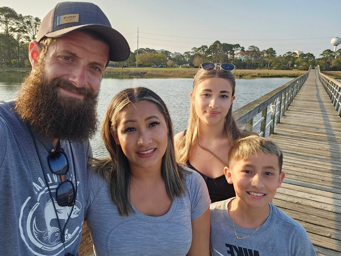 Hailey Merrylees in a family photo with her dad Damen, mom Ly, and younger brother Conrad. They will all be accompanying her to Florida for the duration of her treatment, for which her parents have taken time away from their jobs. 