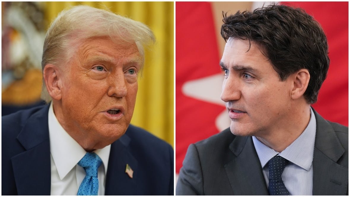 Composite illustration featuring U.S. President Donald Trump, left, and Canadian Prime Minister Justin Trudeau.