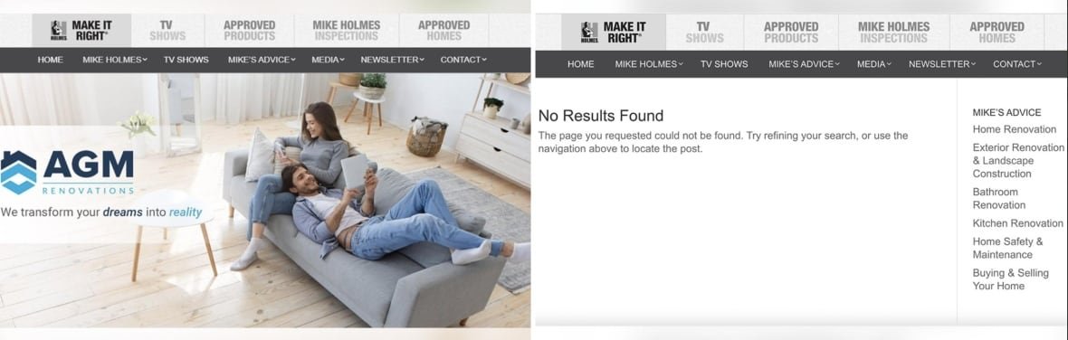 An AGM ad on one side of a split photo. The other side shows the words, "No results found."