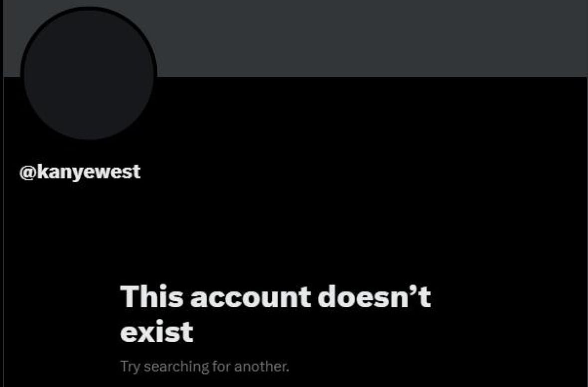 A screen grab of an X account for @kanyewest that says 'this account does not exist.'