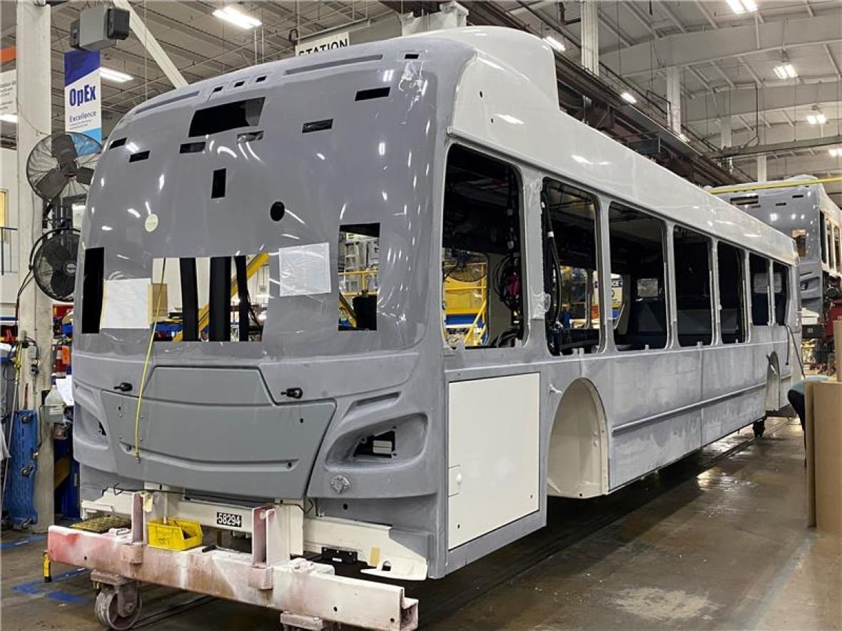 An electric bus during the production process