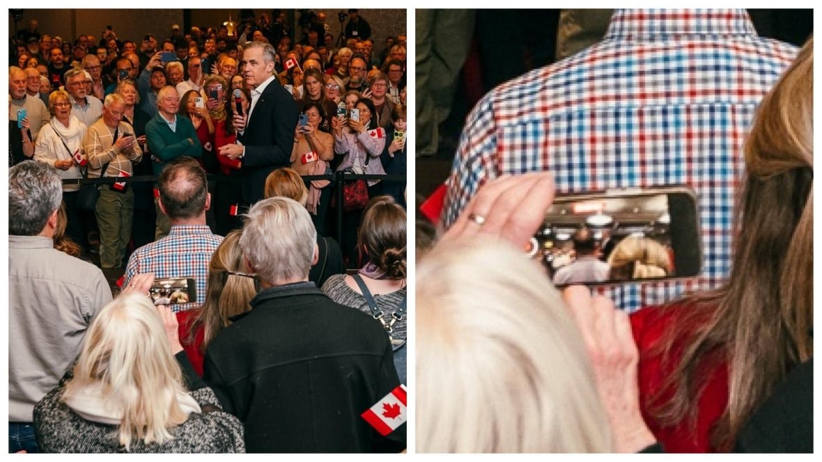Two images of a woman holding a phone.