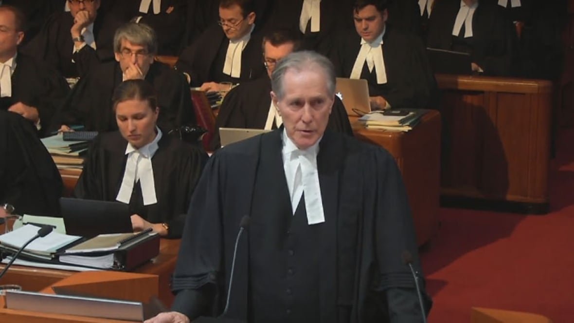 A man stands before the Supreme Court of Canada.