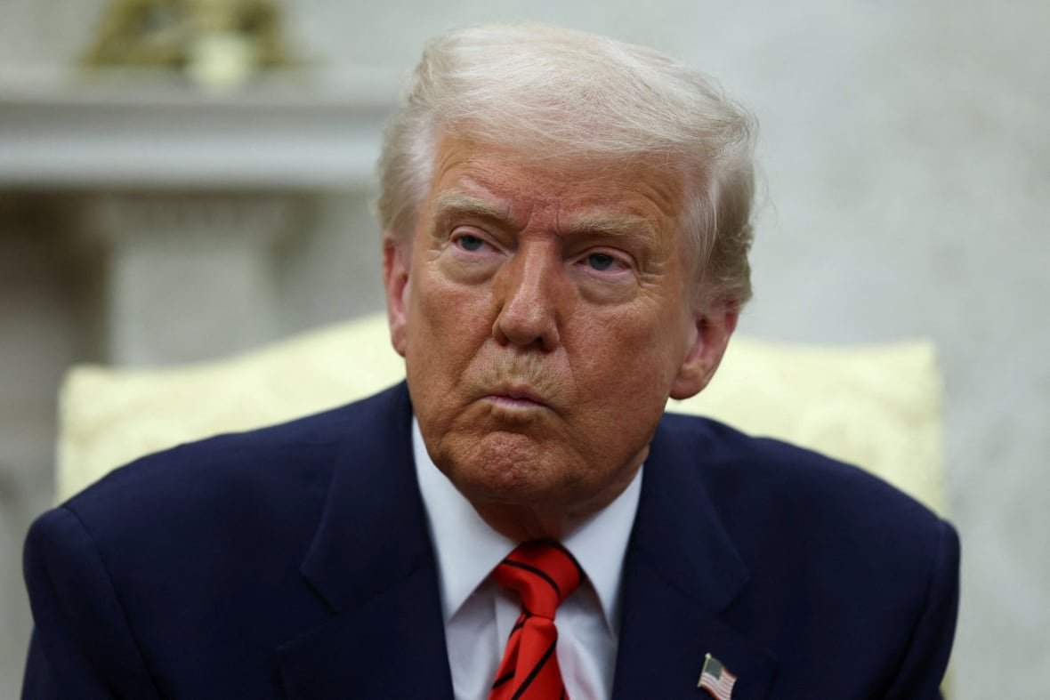 U.S. President Donald Trump reacts as he meets NATO Secretary General Mark Rutte in the Oval Office at the White House in Washington, D.C. on March 13, 2025.