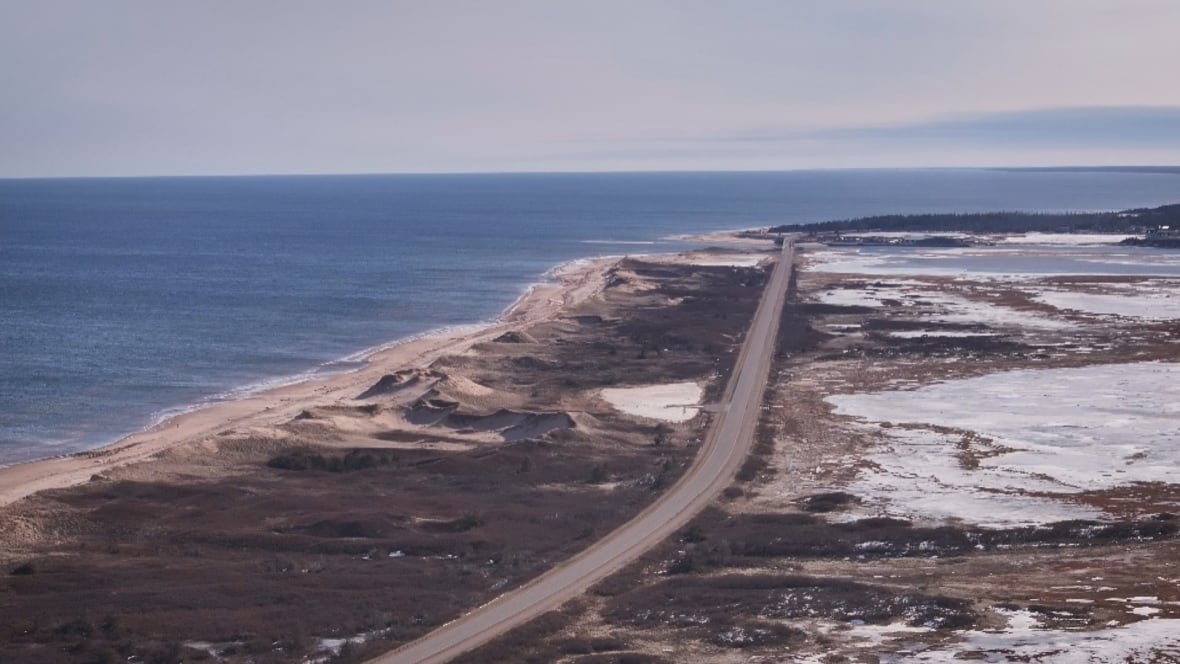 Drone view of the beach in PEI National Park 