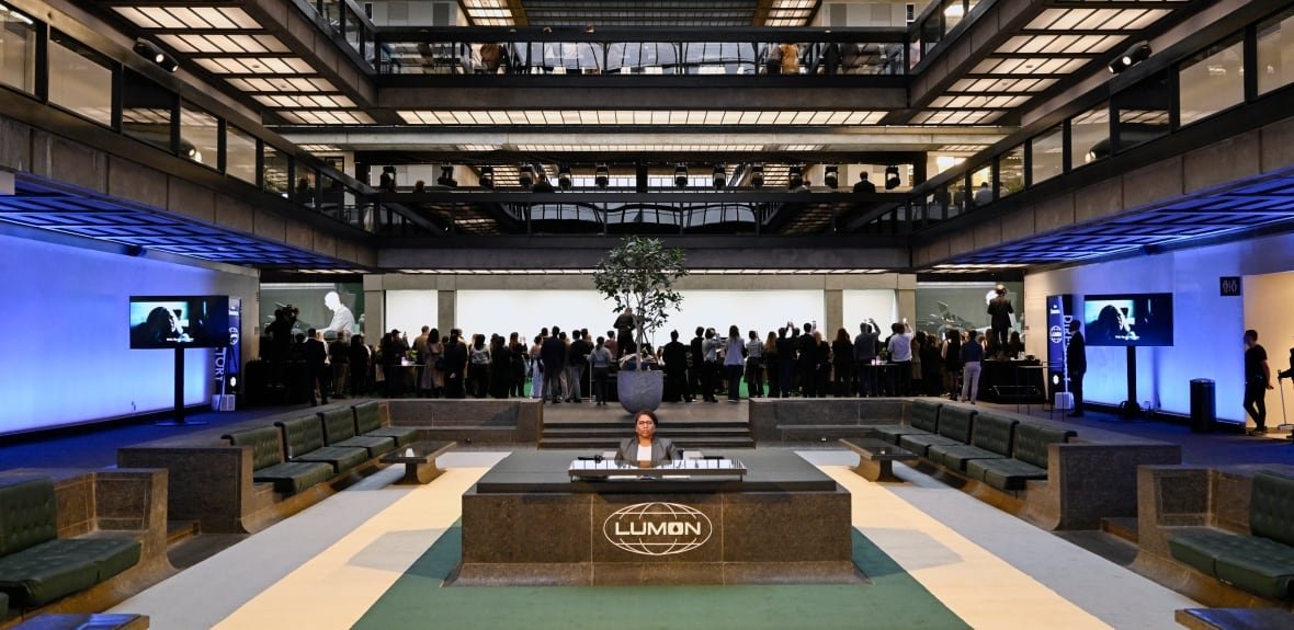 Atrium of building with reception desk in the middle