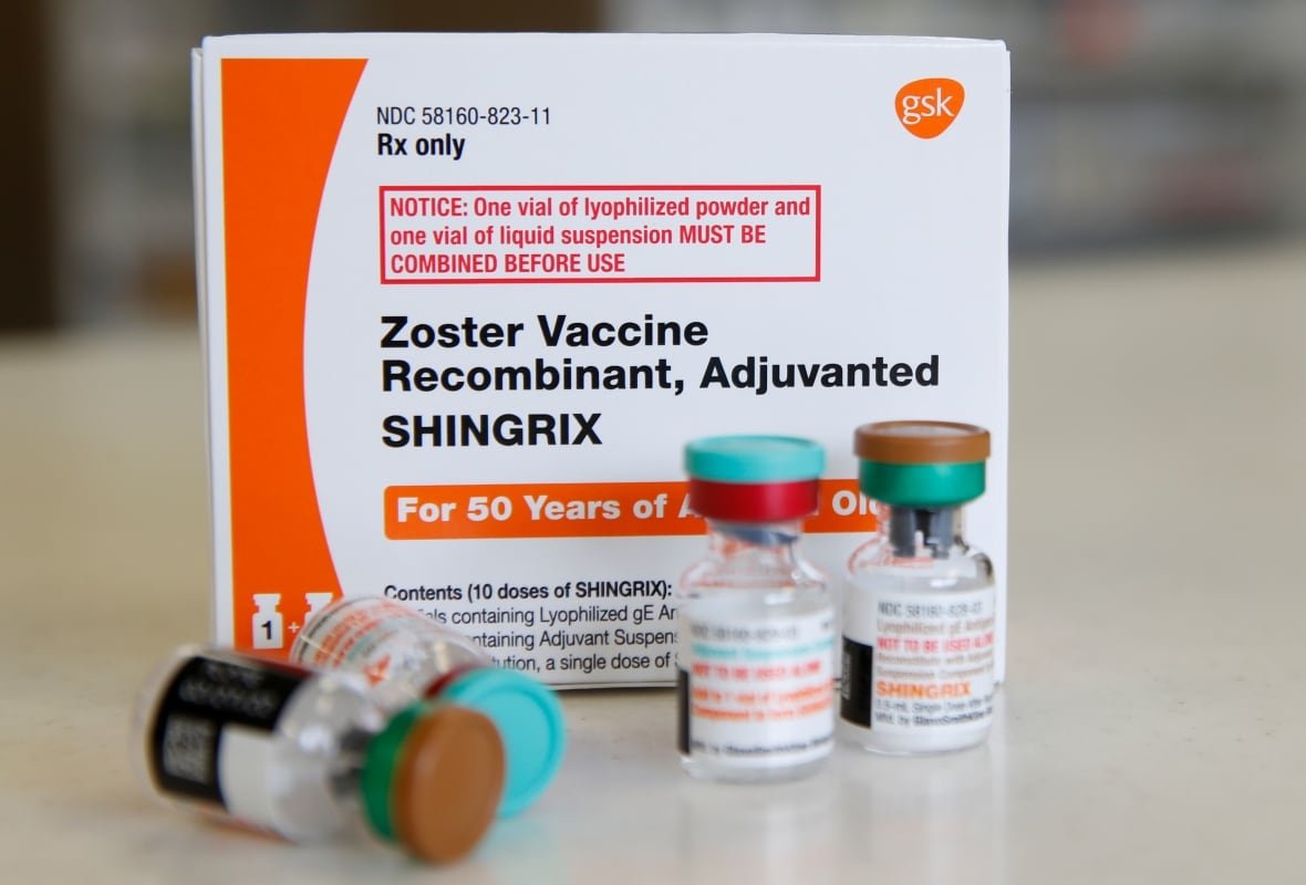 A box and vials of Shingrix.