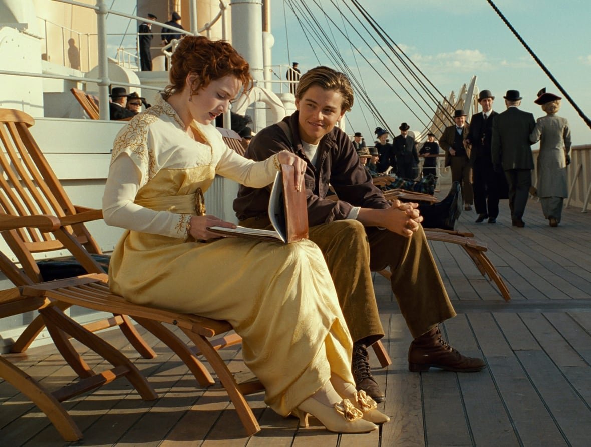 File - In this undated file image released by Paramount Pictures, Leonardo DiCaprio and Kate Winslet, left, are shown in a scene from the 3-D version of James Cameronís romantic epic "Titanic." Cameron's 1997 blockbuster “Titanic” sailed beyond the $2 billion mark in lifetime ticket sales, thanks to the 3-D re-release of the film that was timed to the centennial of the ship's sinking.(AP Photo/Paramount Pictures, File)