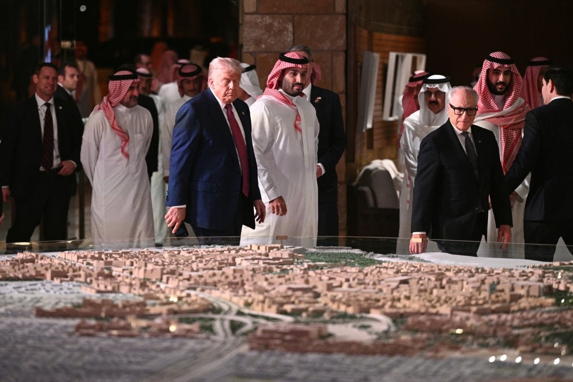 US President Donald Trump and Saudi Crown Prince Mohammed bin Salman visit the old district of Diriyah on the outskirts of the Saudi capital Riyadh, on May 13, 2025.