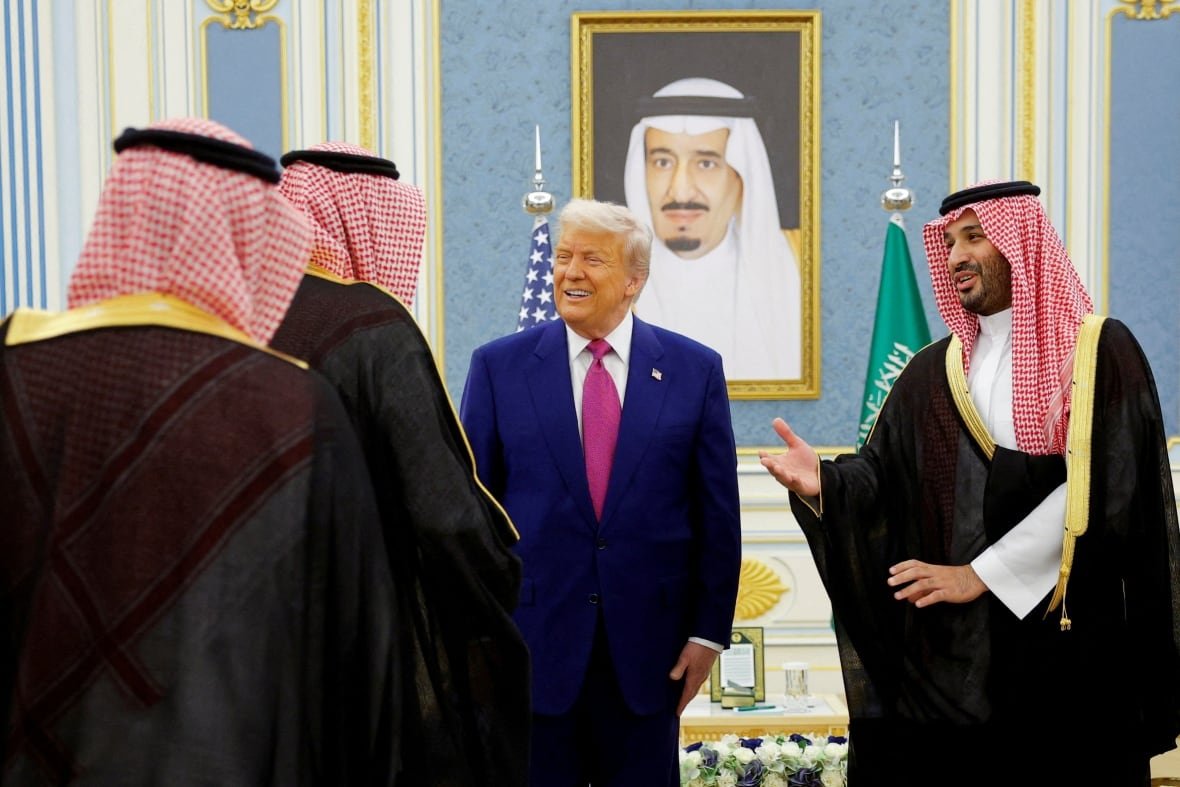 U.S. President Donald Trump is welcomed by Saudi Crown Prince Mohammed Bin Salman in Riyadh, Saudi Arabia, May 13, 2025. Trump had suggested that he would go to Turkey if Russian President Vladimir Putin and Ukraine's President Volodymyr Zelenskyy were meeting. 