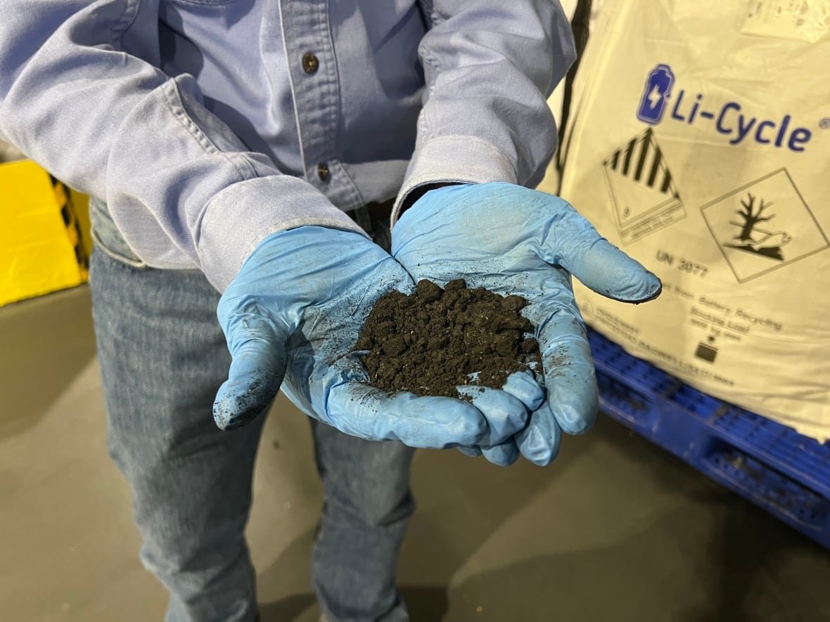 Black mass, a mixture of lithium, nickel and cobalt, extracted from EV batteries.