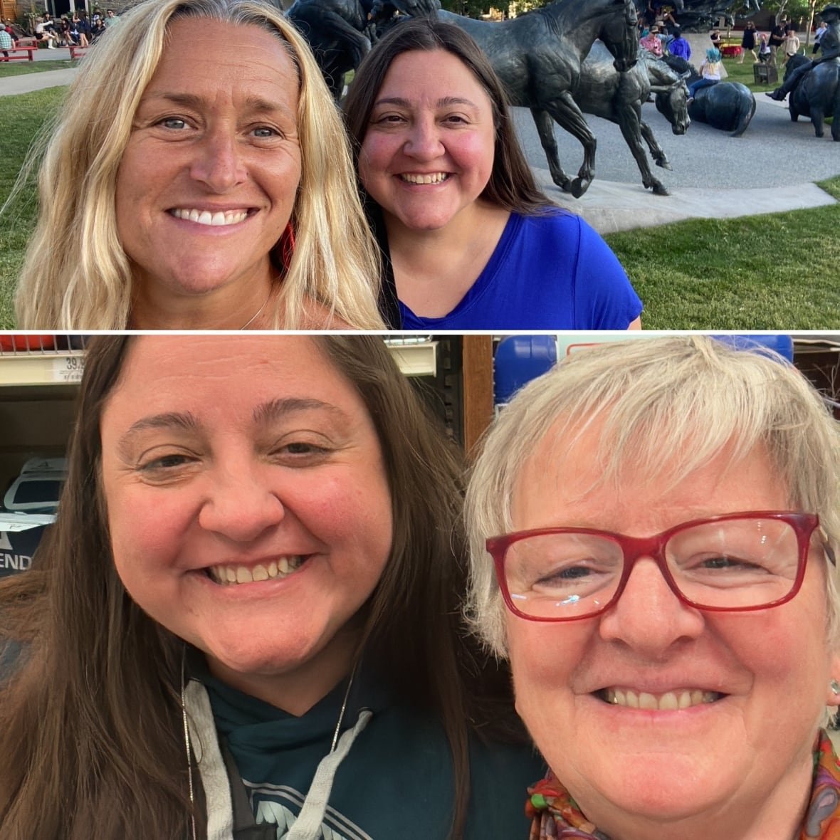 Kelly Proudfoot (top left), Tosh Southwick (middle), and Karen Barnes (bottom right) are friends and former co-workers who penned an open letter to E.M., the complainant in the world junior sexual assault trial.
