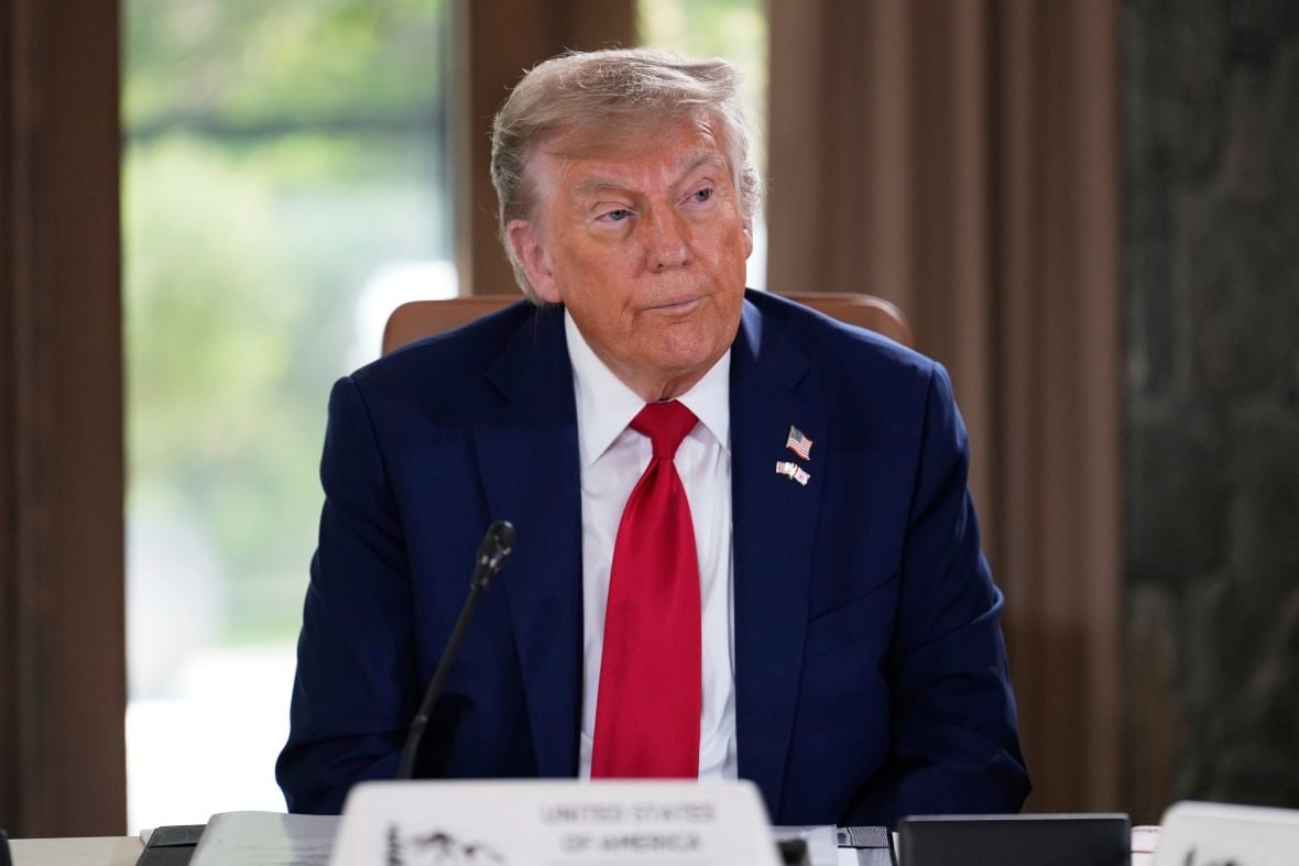 U.S. President Donald Trump participates in a session of the G7 Summit, Monday, June 16, 2025, in Kananaskis, Alta.