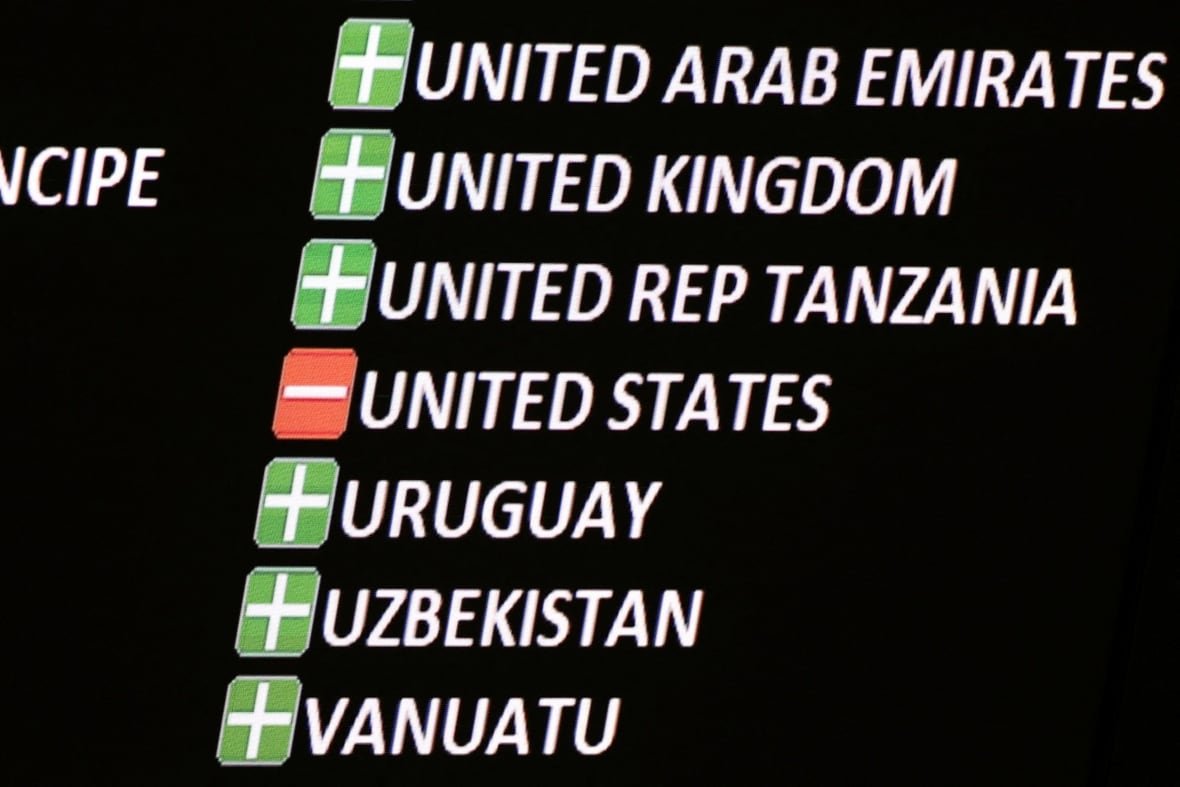 A screen shows a list of countries with green plus signs except for a red minus sign beside the United States.