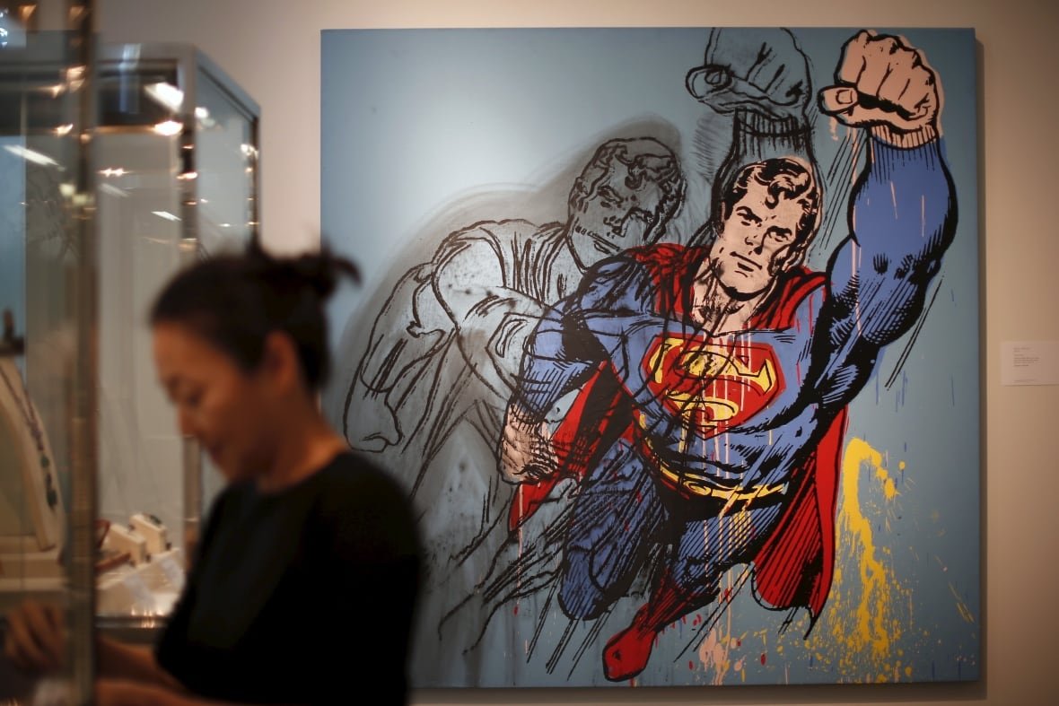 A view of artist Andy Warhol's 'Superman' work, as seen in Los Angeles, in March 2015.