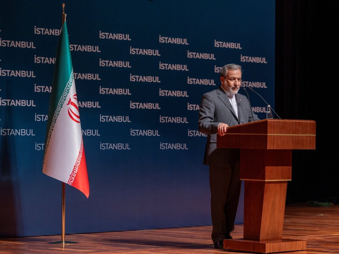 Iranian Foreign Minister Abbas Araqhchi talks during a press conference in Istanbul, Turkey, June 22, 2025. 