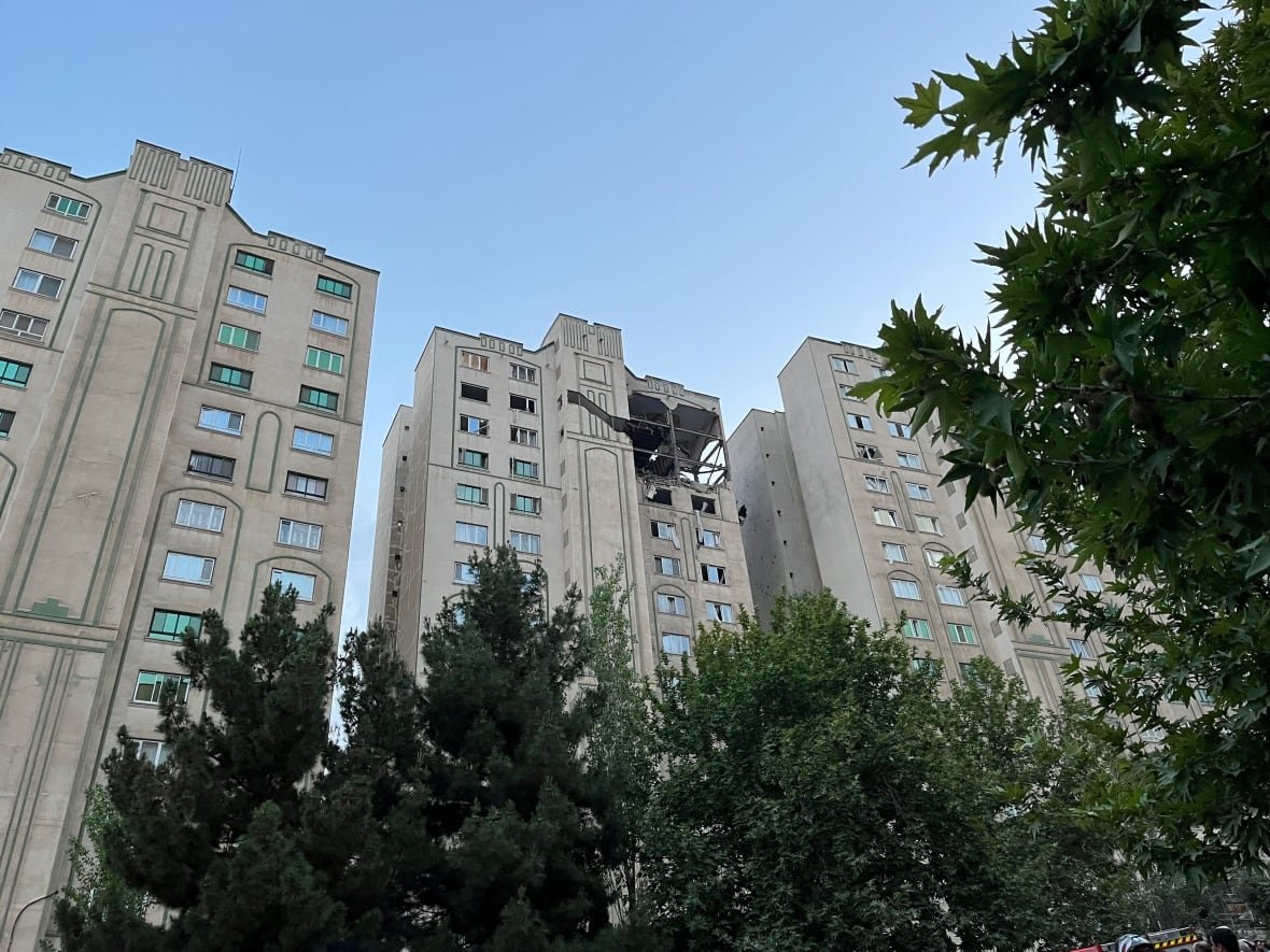 A building in Tehran showing damage in the wake of Israeli strikes.