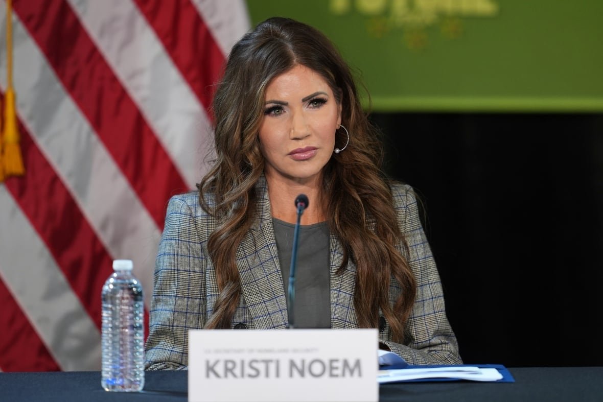U.S. Homeland Security Secretary Kristi Noem listens at a Northern Border Policy Roundtable in Detroit, Friday, June 20, 2025.