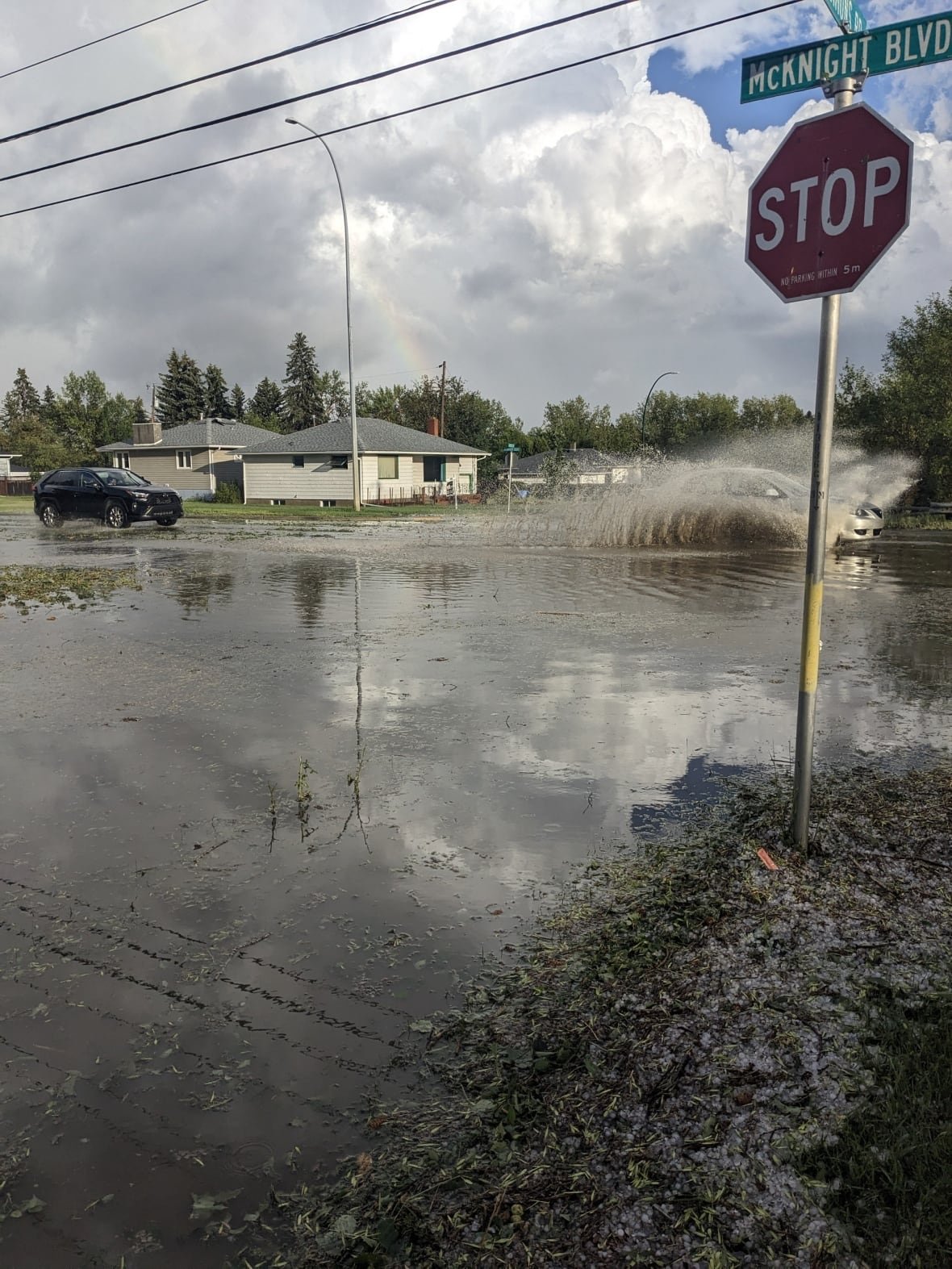 Sunday night's storm led to deep pools of water in Calgary's northwest Thorncliffe neighbourhood.