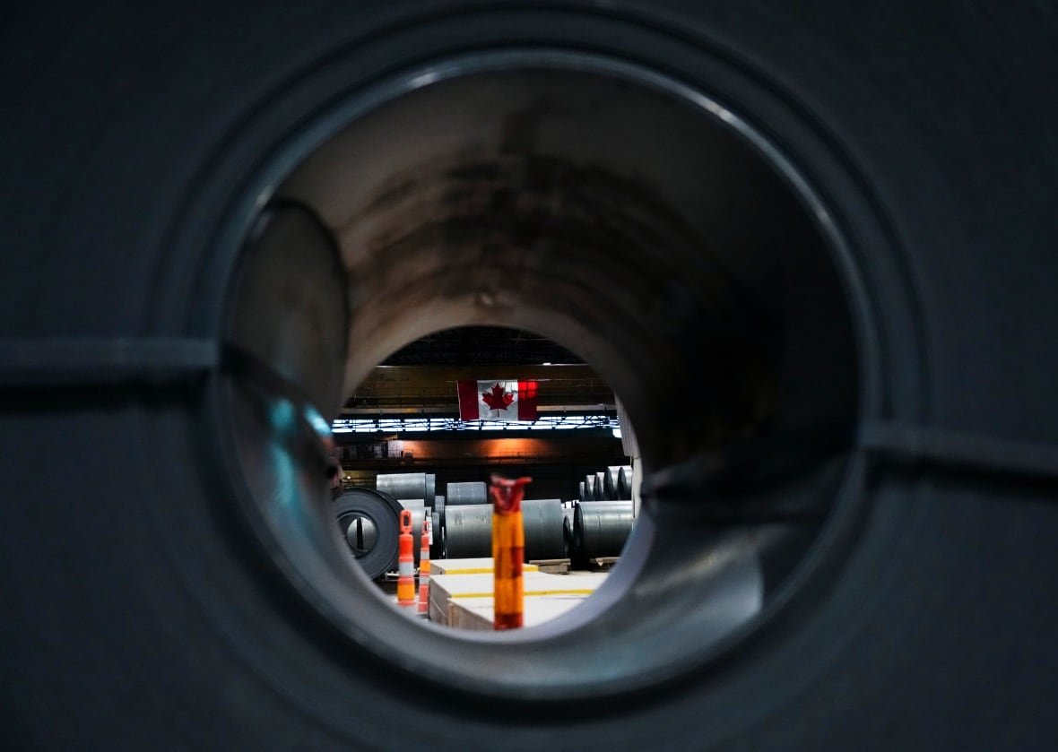 Steel coils cool at Algoma Steel Inc., in Sault Ste. Marie, Ont., Friday, April 25, 2025.