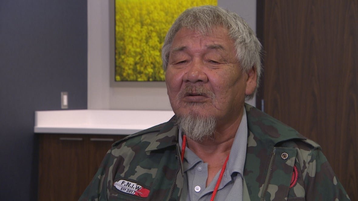 A man in a camo jacket looks solemn.