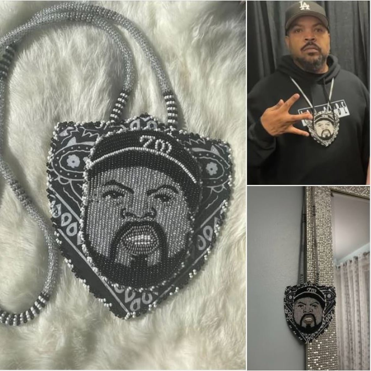 Ice Cube beaded medallion, and him wearing it
