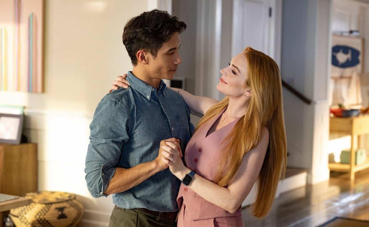 A man and woman dance.