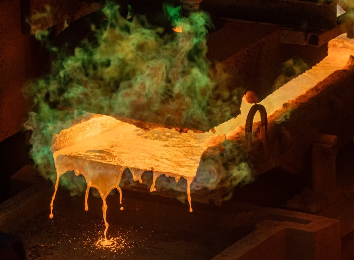 Copper is shown in a furnace.
