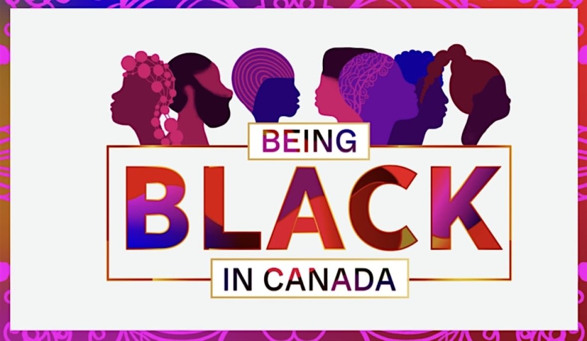 Being Black In Canada logo shows a colourful array of Black people at the top with the words Being Black In Canada depicted in vibrant colours