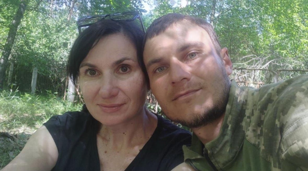 Viktoria Lants and her son,Vladyslav Kharkov, before he was deployed to the front in the Kharkiv region. She last spoke with him on Aug. 19 and he is officially listed as missing. 