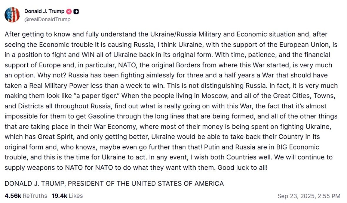A screengrab of a social media post. 