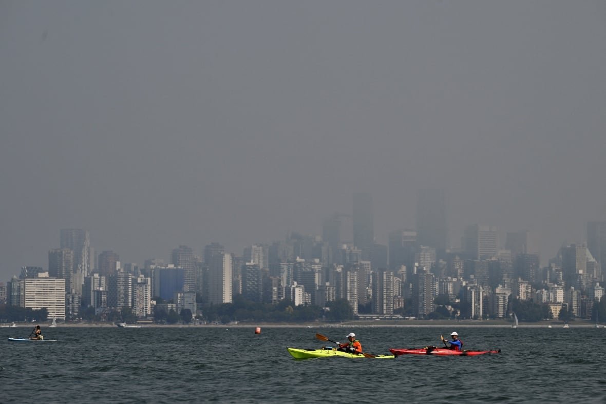 Smoke fills the sky over the city of Vancouver because of a nearby wildfire on Sept. 3, 2025.