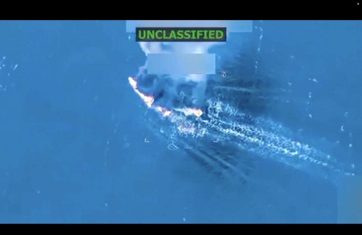 A video of a boat that has been destroyed.