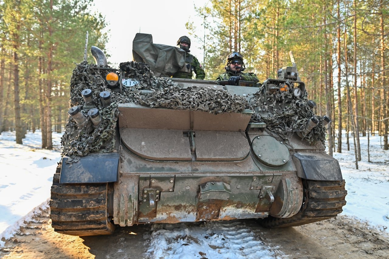 A Canadian tracked light armoured vehicle on exercises in Latvia in late February 2025