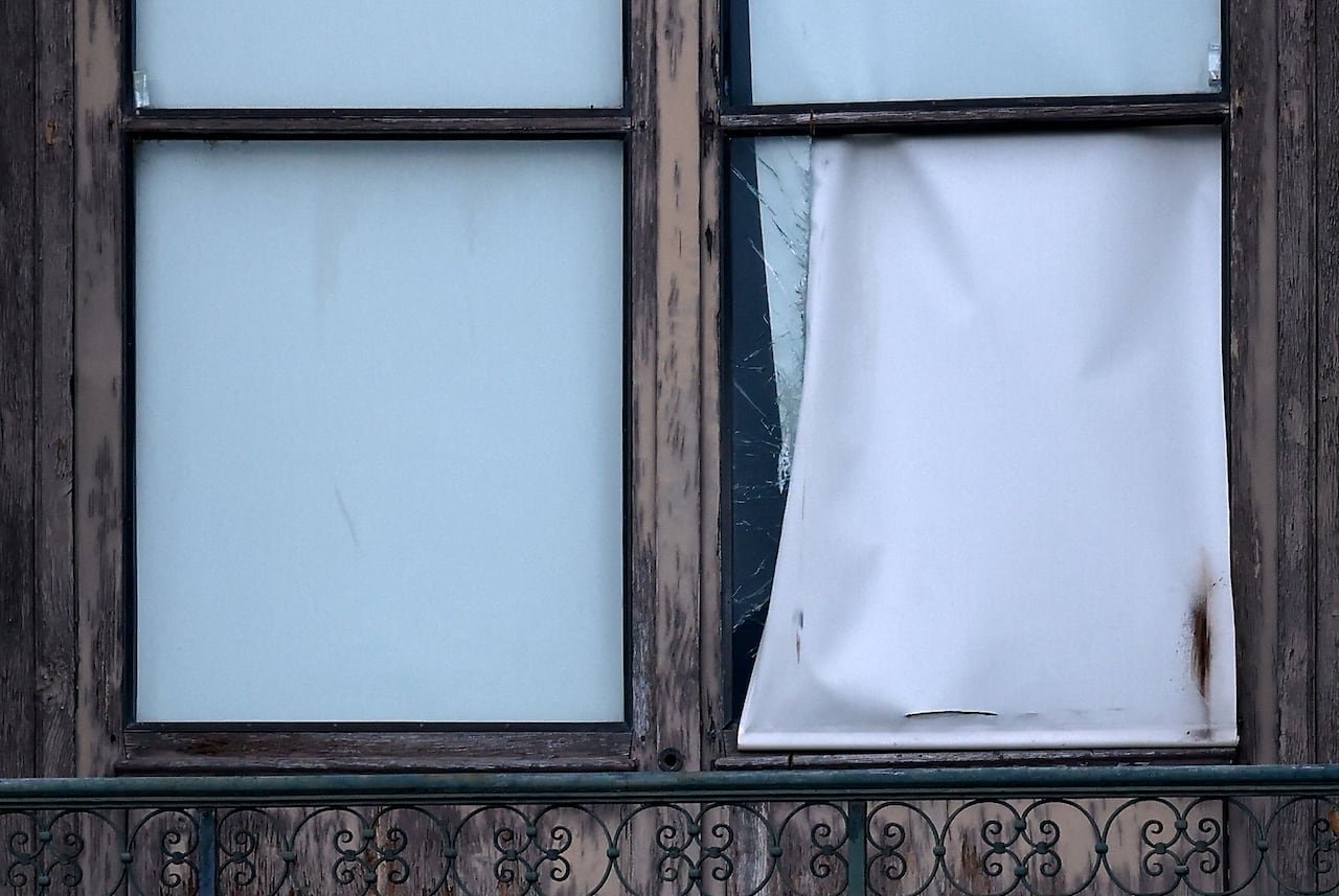 A window believed to have been used in what the French Interior Ministry said was a robbery at the Louvre museum during which jewellery was stolen.